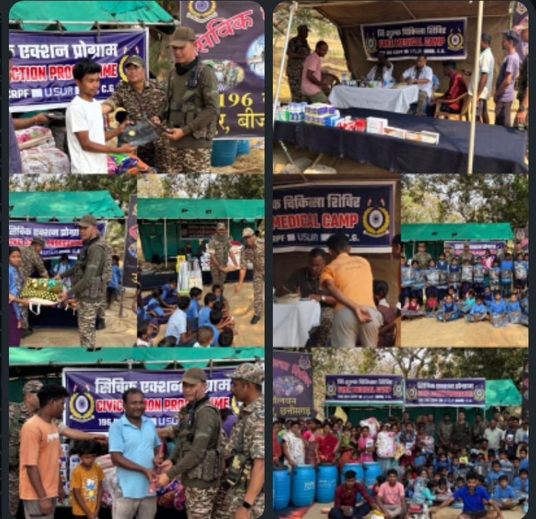 196 वी वाहिनी ने उसूर ब्लॉक के गाँव सोडीपारा मे सिविक एक्शन कार्यक्रम एवं निःशुल्क चिकित्सा शिविर का किया  आयोजन ।